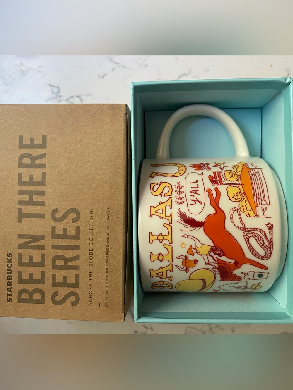 Starbucks Dallas Been There Series Mug - White with Orange and Yellow